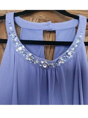 SLNY Lavender Evening Dress with Embellished Neckline